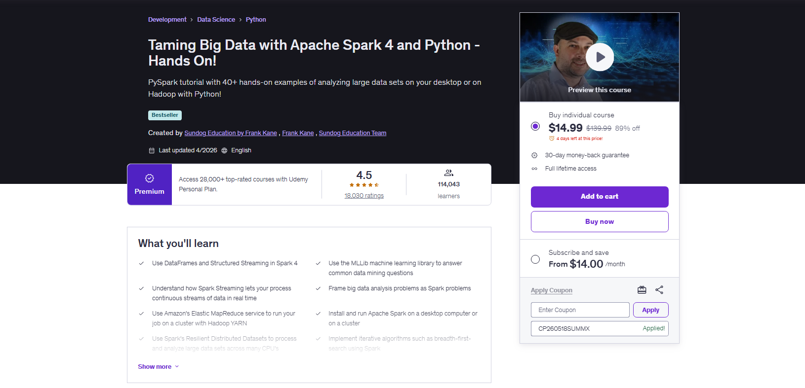 Taming Big Data with Apache Spark and Python - Apache Spark Certification - Apache Spark Certification - Apache Spark Training - Databricks Certification - Databricks Certified - Databricks Spark Certification - Databricks Certified Associate Developer for Apache Spark - PySpark Certification - Spark Certification cost - Spark Certification Exam - HDP Certified Apache Spark Developer - MapR Certified Spark Developer - Spark Badge - O'Reilly Spark Certification - Spark Course Online
