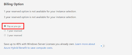 azure pricing calculator billing pay as you go