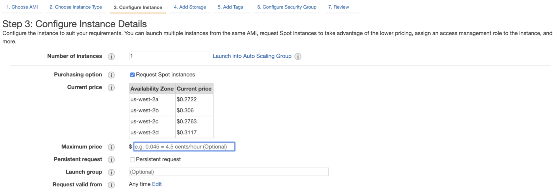 EC2 spot instance configuration