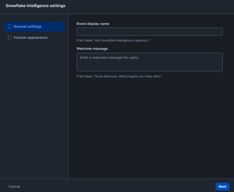 Configuring general Snowflake Intelligence settings in Snowflake Snowsight