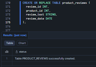 Creating the product_reviews table—Snowflake Intelligence
