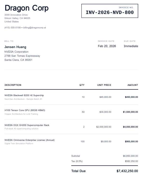 Sample invoice for testing extraction logic—Snowflake AI_EXTRACT 