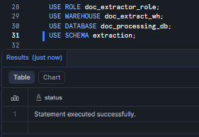 Setting the active role, warehouse, database and schema—Snowflake AI_EXTRACT 