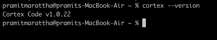 Verifying Snowflake Cortex Code CLI installation