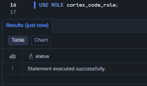 Switching the active session context to the newly created cortex_code_role—Snowflake Cortex Code