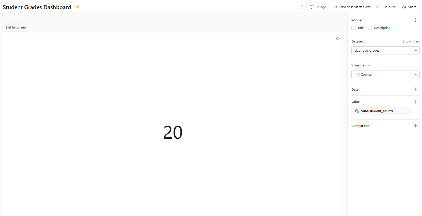 Counter widget configuration for total students—Databricks AI/BI dashboards 