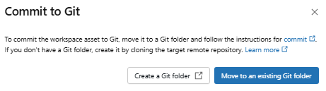 Selecting the target Git folder for version control—Databricks AI/BI dashboards 