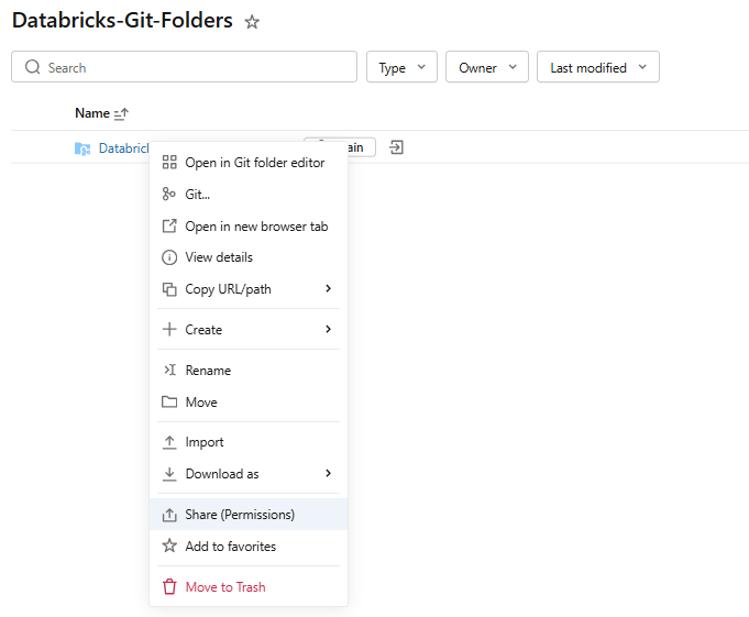 Configuring Databricks Git folder permission 