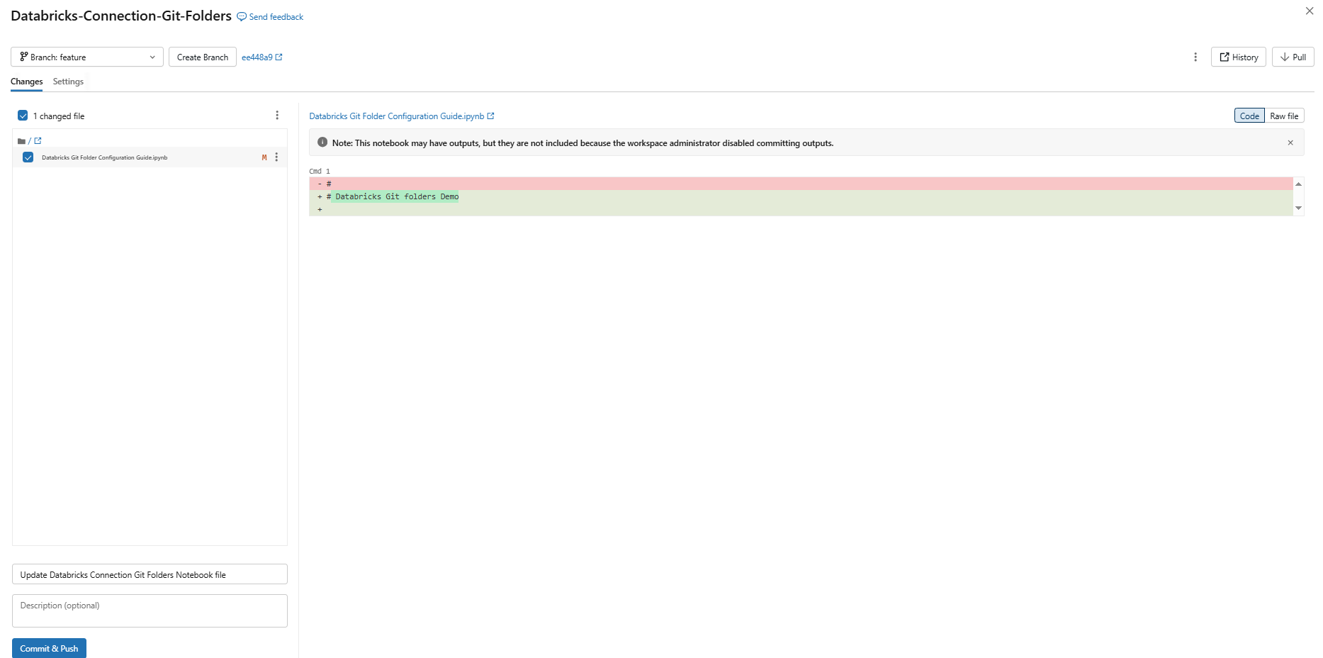 Committing and pushing changes to remote Git repository—Databricks Git folders 