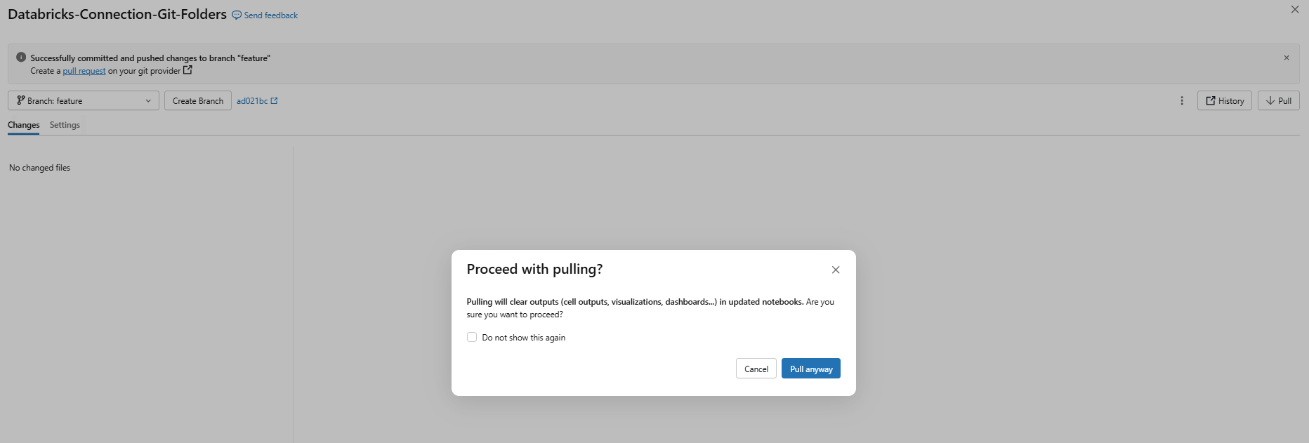 Pulling changes from remote repository—Databricks Git folders 