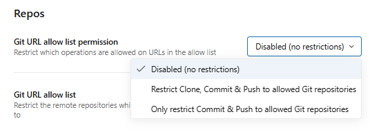 Applying security restrictions to repository operations—Databricks Git folders 