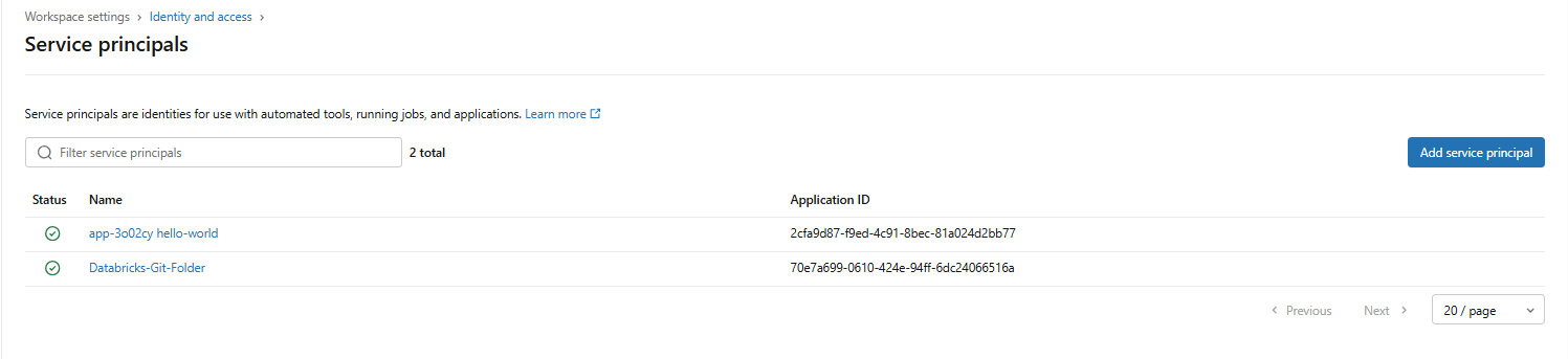 Selecting a specific service principal for configuration—Databricks Git folders 