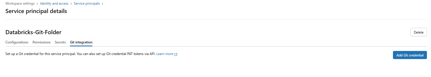 Adding Git integration to an automated account—Databricks Git folders 