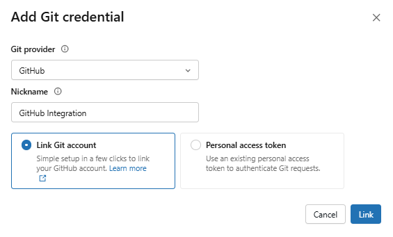 Adding Git credentials for the service principal—Databricks Git folders 