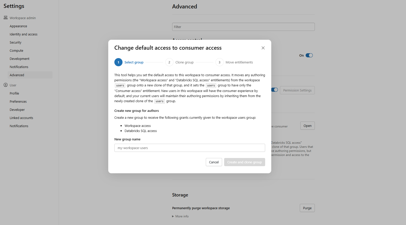 Confirming consumer access as the default role for new users—Databricks One 