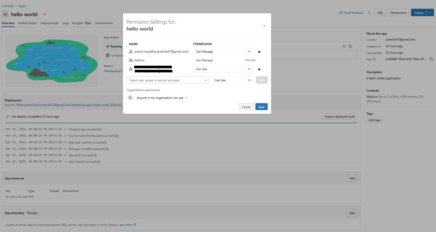 Granting consumer user/groups CAN USE permissions for Databricks Apps—Databricks One 