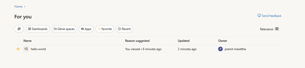 Personalized asset recommendation feed—Databricks One 
