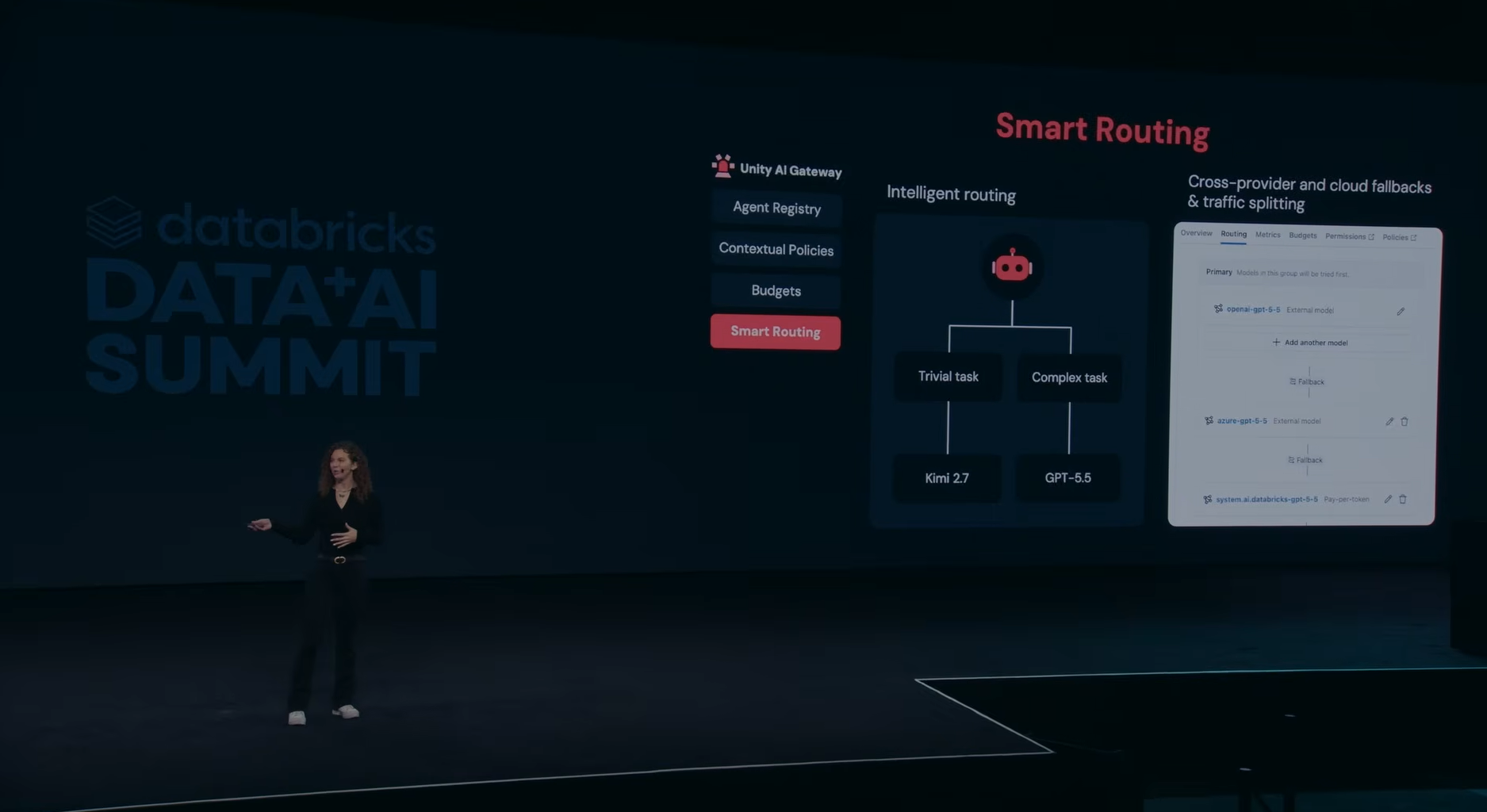 Kasey Uhlenhuth announcing Smart Routing at Databricks Data + AI Summit 2026