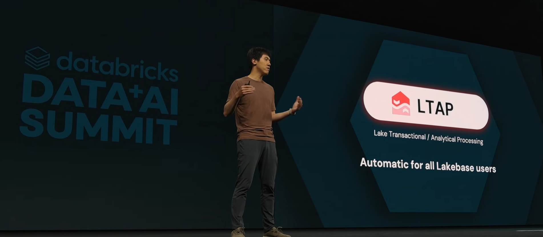 Reynold Xin announcing LTAP (Lake Transactional Analytical Processing) at Databricks Data + AI Summit 2026