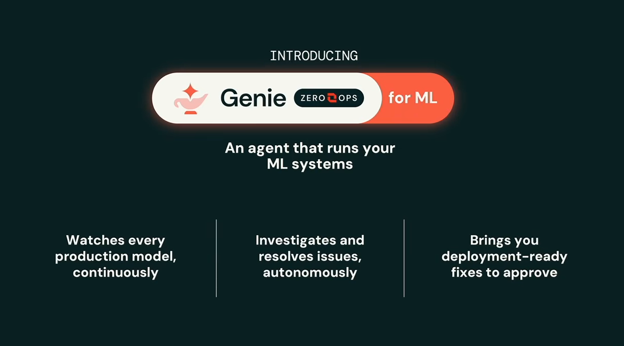 Databricks Genie Code for ML announcement, as presented by Mike Del Balso at Databricks Data + AI Summit 2026 (Source:Databricks Data + AI Summit 2026)
