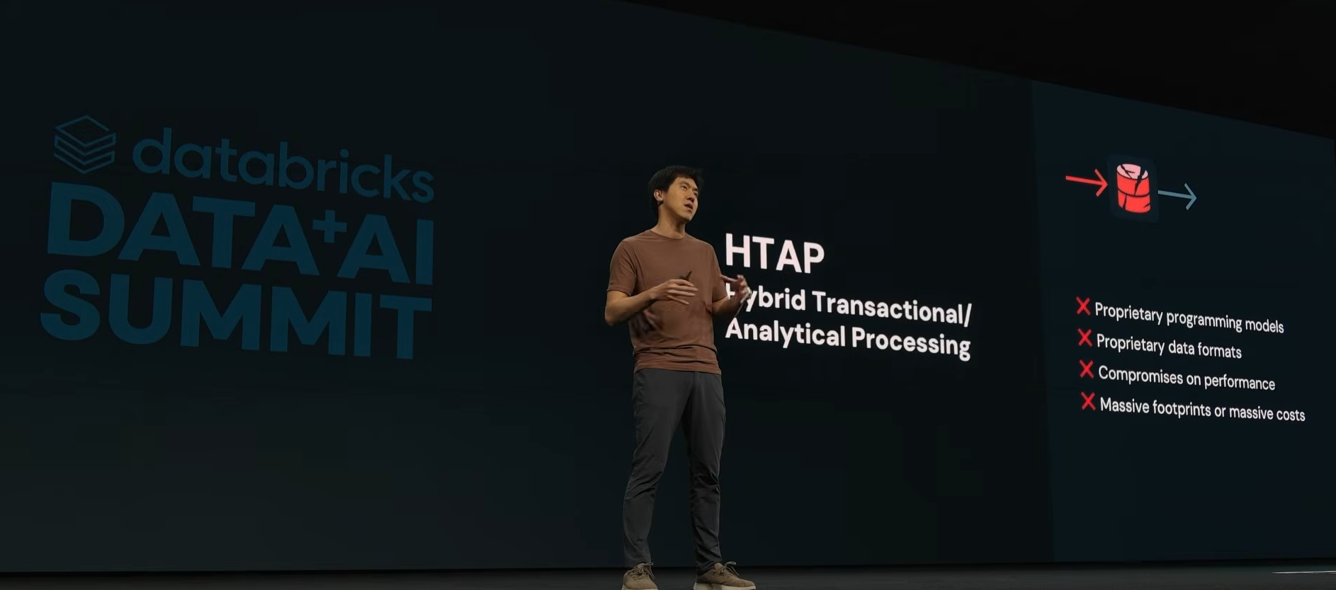 Reynold Xin discussing about hybrid transactional analytical processing (HTAP) at Databricks Data + AI Summit 2026