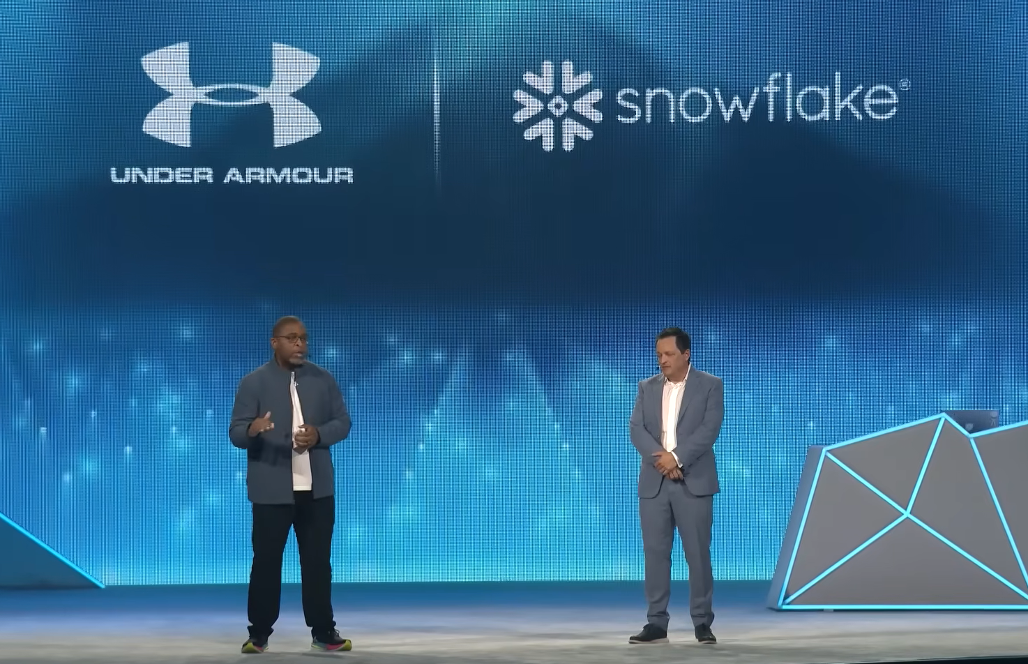 Patrick Duroseau, Chief Data AI Officer at Under Armour, on stage with Christian Kleinerman at the Snowflake Summit 2026