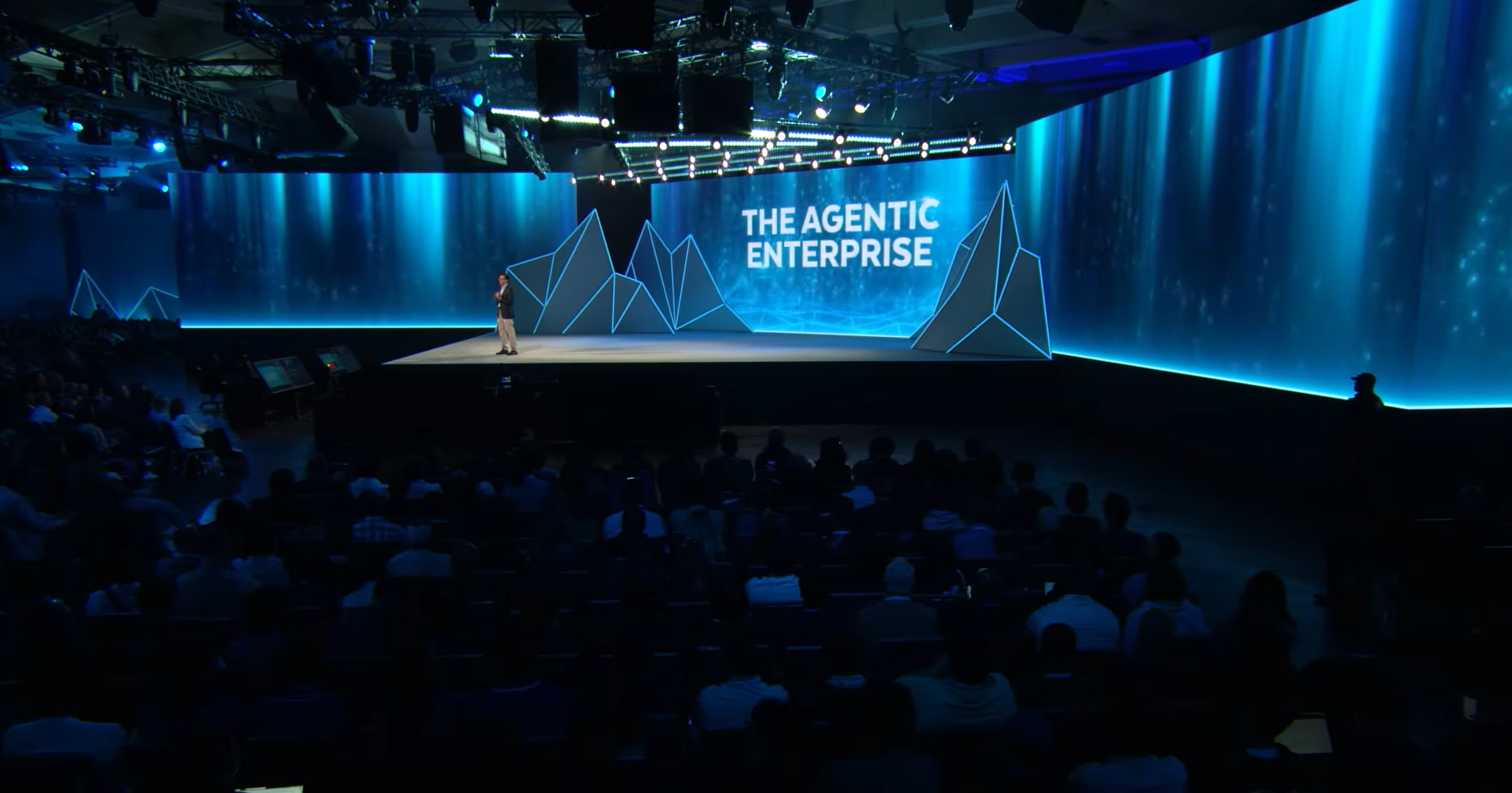 Snowflake CEO Sridhar Ramaswamy presenting the agentic enterprise keynote vision on stage - Snowflake Summit 2026