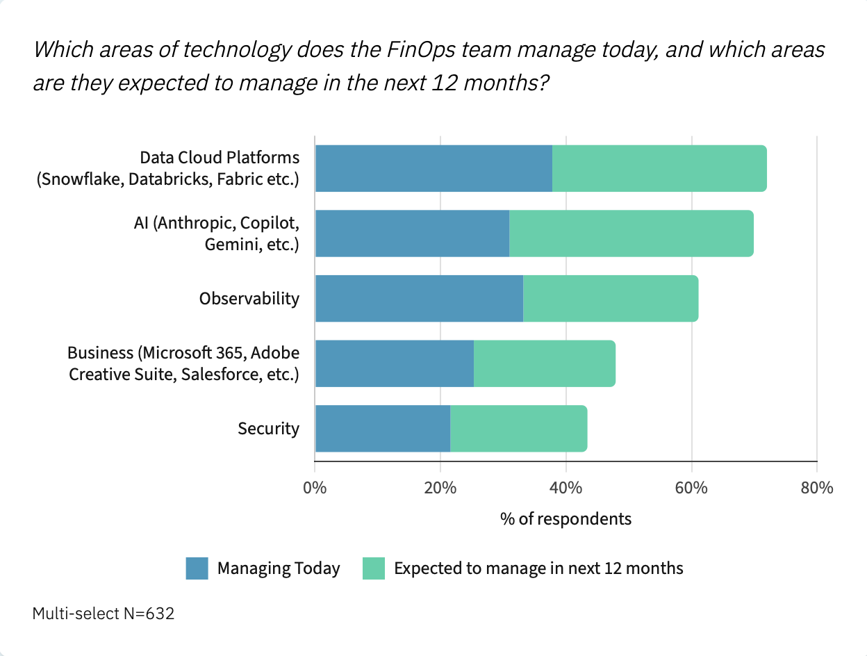 FinOps Foundation data showing areas of technology managed by FinOps teams