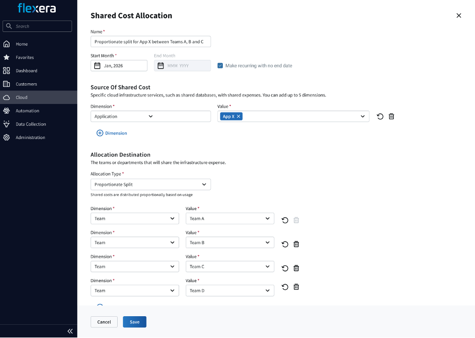 Manage shared cost allocation rules