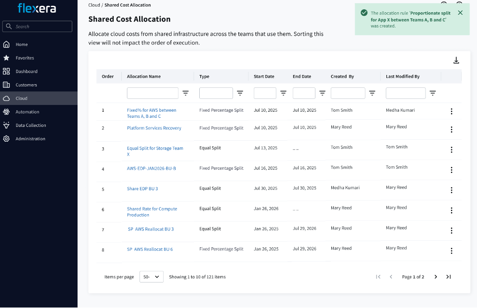 Configure usage-based cost allocation