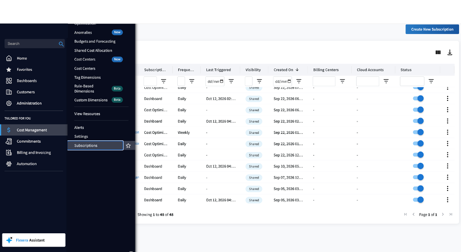 Recommendation subscription setup - Flexera Cloud Cost Optimization
