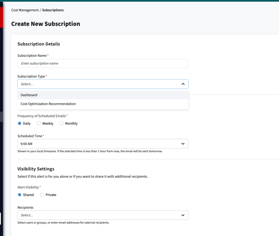 Create and schedule a recommendation subscription