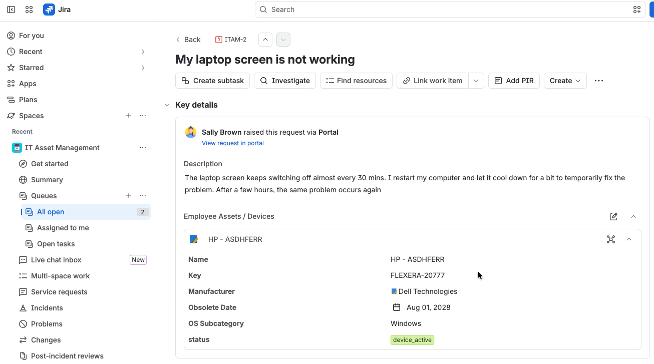 Flexera One discovers and inventories IT assets, and automatically syncs enriched computer, application and manufacturer data to Jira Service Management (JSM) Assets records.
