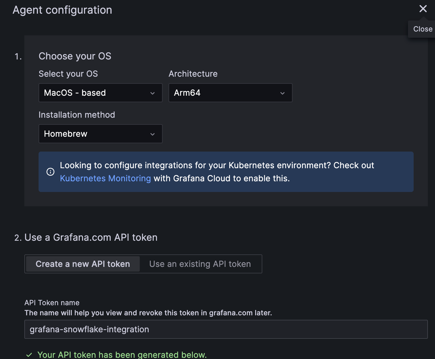 Installing Grafana Agent on macOS per instructions - grafana snowflake - snowflake integration - grafana cloud - grafana dashboard - grafana alerts - snowflake grafana - grafana dashboard examples - grafana monitor - grafana alerts examples - Snowflake monitor