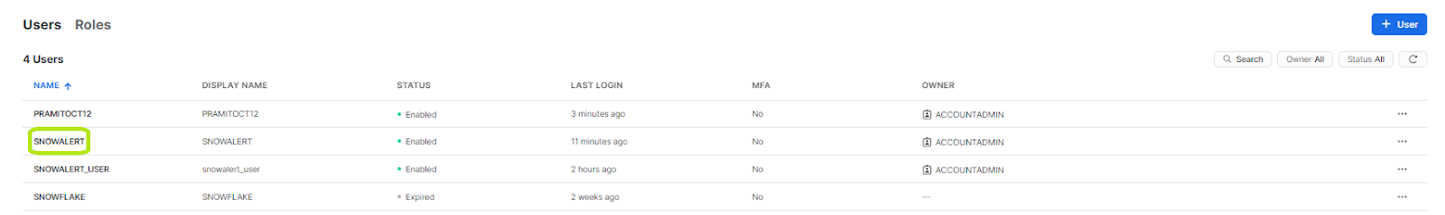 Snowalert user successfully created - Snowalert