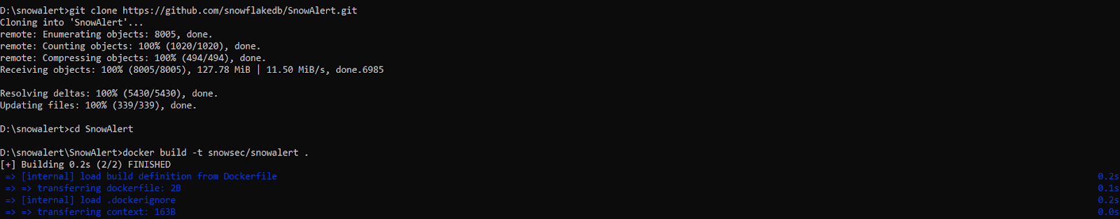 Cloning SnowAlert from GitHub & initiating Docker build - Snowalert