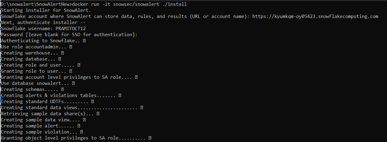 Initiating SnowAlert installation & configuring settings - Snowalert
