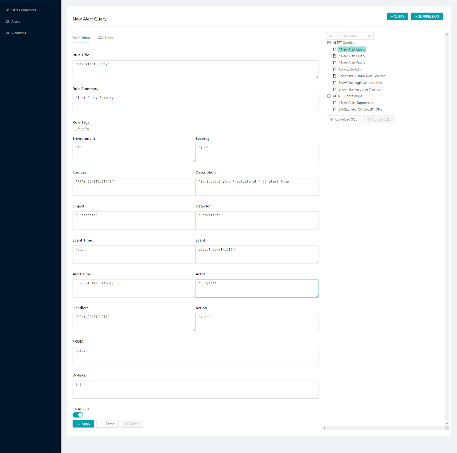 Crafting custom alerts using Snowalert web interface - snowalert