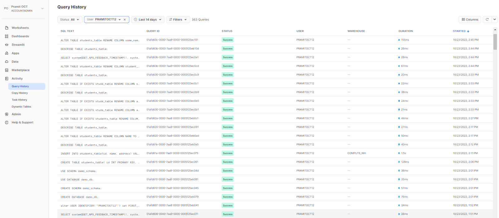 Snowflake query history - Snowflake rename column - rename column Snowflake - Snowflake column