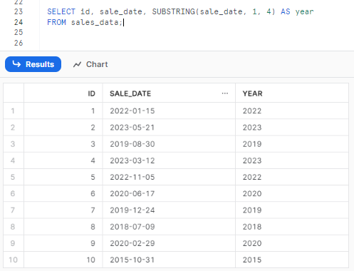 Extracting year from Date Strings - Snowflake SUBSTRING - snowflake substr