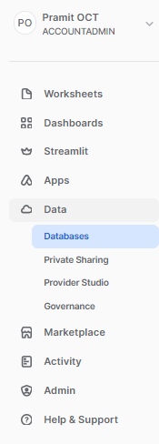 Choosing the Database option - Snowflake DROP TABLE