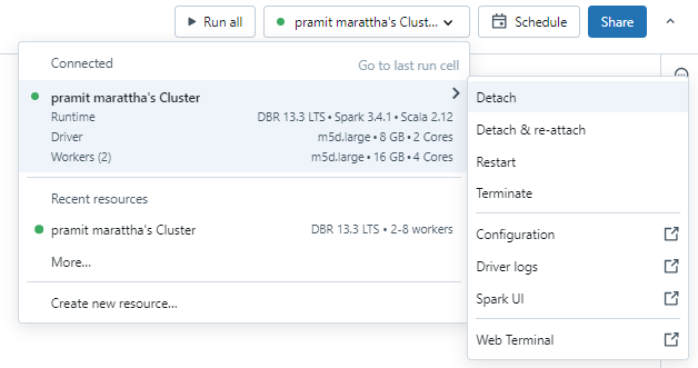 Detaching Clusters From Databricks Notebook