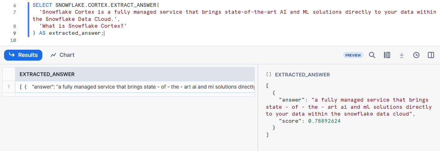 Extracting Answer Using ExtractAnswer Function using SQL - Snowflake Cortex LLM Function