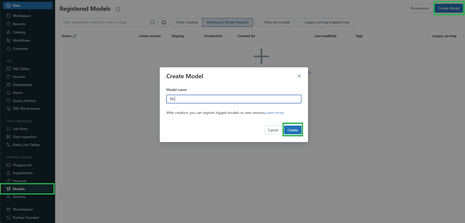 Creating a New Registered Model - Databricks Model Serving - Model Serving - Model Serving Databricks - Serverless Compute - Databricks Model Serving Pricing - Machine Learning Model Deployment - ML Model Serving - MLflow Model Serving - Mlflow Serving - Deploy Machine Learning Model - Databricks MLflow - Managed MLflow - MLflow Model Registry - MLflow