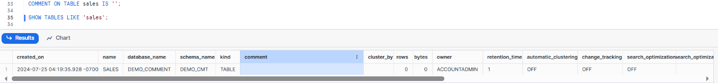 Removing Comments - Snowflake COMMENT