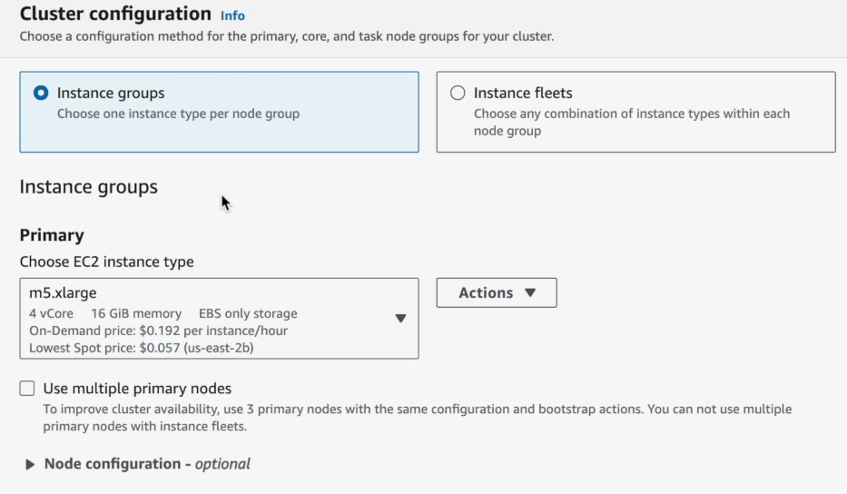 Choosing instance types based on the workloads - AWS – AWS EMR – EMR Cluster – AWS EMR Cluster – Create EMR Cluster – Create an EMR Cluster – AWS EMR Create Cluster – EMR Create Cluster – AWS Elastic Compute Cloud – Elastic Compute Cloud – AWS EC2 – EC2 instance – EC2 instance type – AWS S3 – AWS VPCs – AWS Identity and Access Management – AWS IAM – AWS Virtual Private Cloud – AWS VPC – AWS EKS – Elastic Kubernetes Service – AWS Spot Instances – ETL workflow – CloudWatch monitoring – EC2 Security Groups – EC2 Key Pair – Big Data Framework – Managed Big Data Platform – Apache Spark – Spark on EMR – Apache Hadoop – Apache Flink – Trino – Apache Hive – AWS Ecosystem – EMR Studio – EMRFS – EMR File System – AWS Graviton2 – EMR Notebooks – EMR Features – EMR Architecture – AWS EMR Architecture – AWS EMR best practices – EMR Nodes – EMR Performance