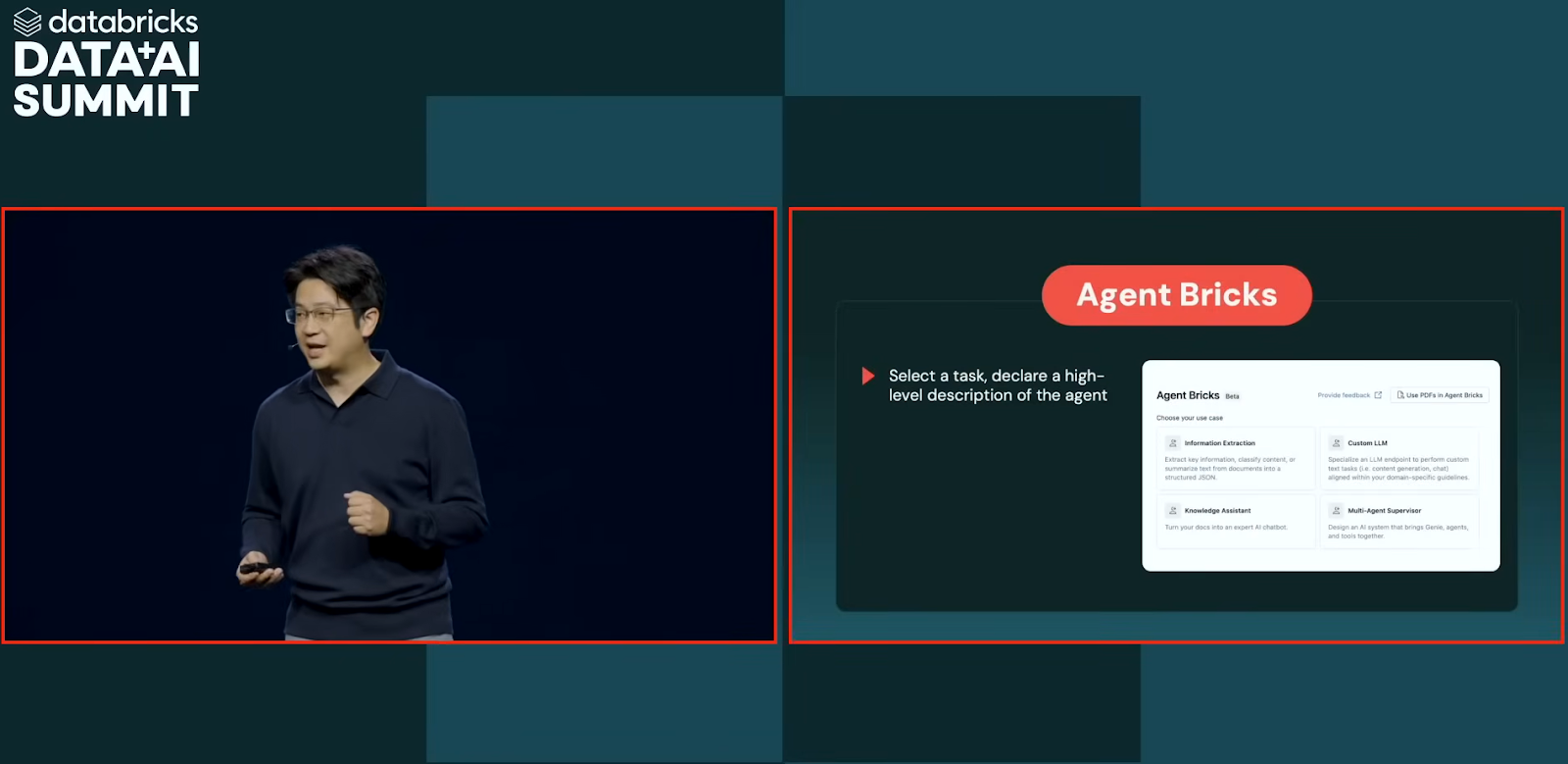 Hanlin Tan providing an in-depth overview of Agent bricks - Databricks Summit 2025 - Databricks Data AI Summit 2025 - Databricks Data + AI Summit 2025
