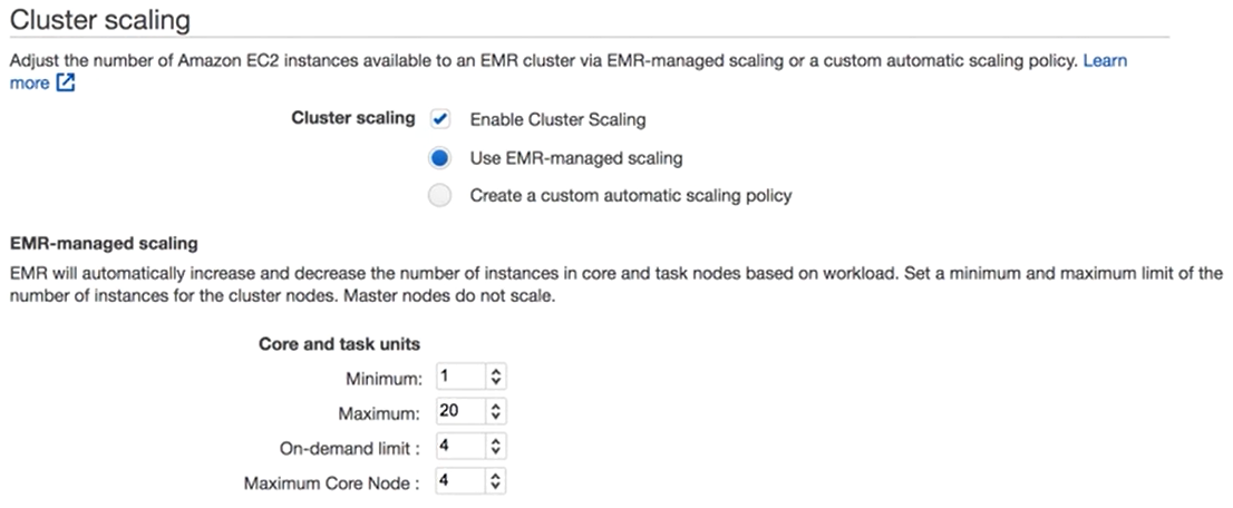 Configuring AWS EMR Managed Scaling