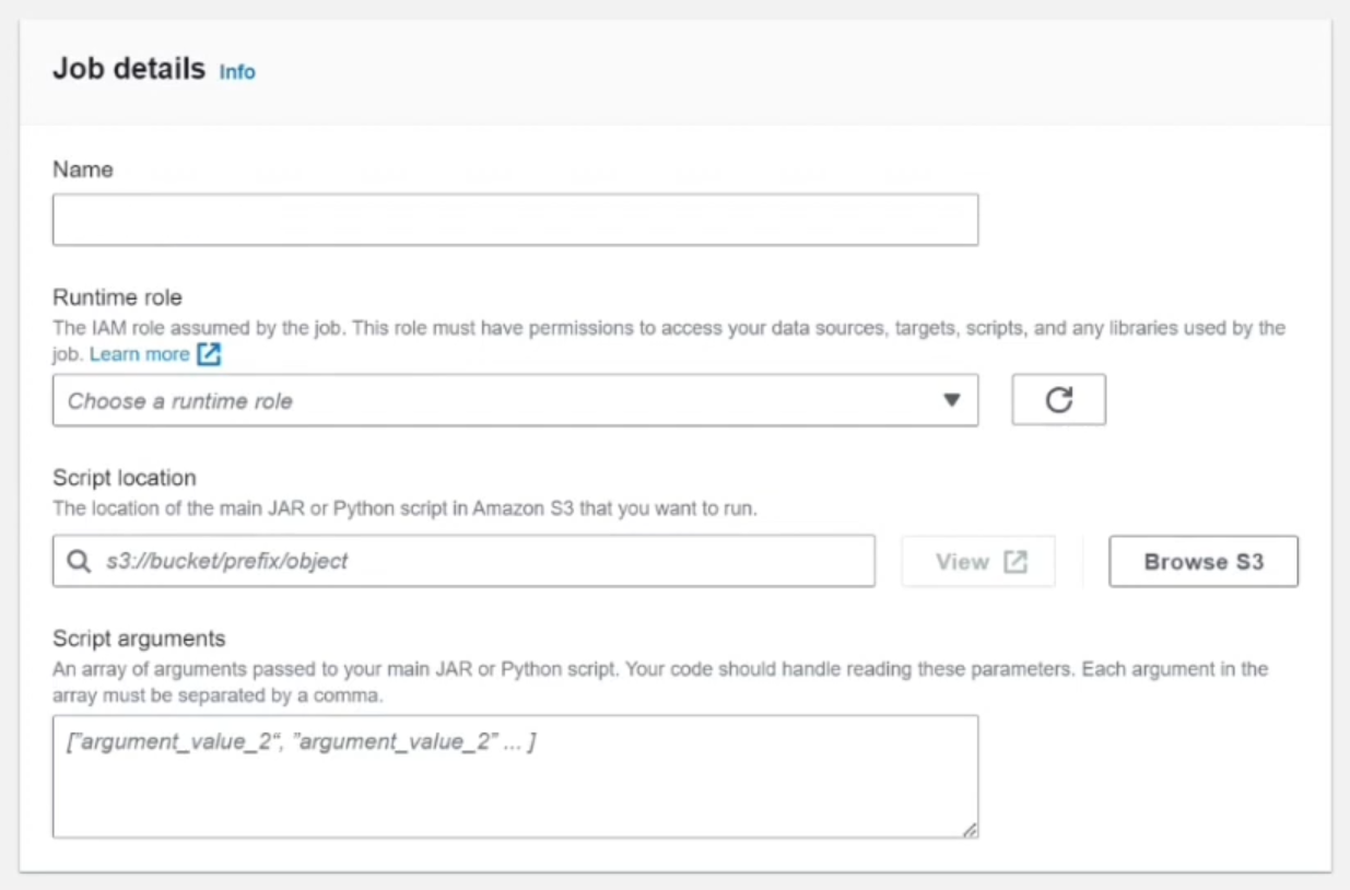 Configuring Spark Job Details - EMR Serverless – AWS EMR Serverless – EMR Serverless Application – Serverless Application – Serverless App – Spark Job – EMR Serverless Spark – EMR Serverless Tutorial – EMR Serverless Create Application – AWS EC2 – AWS S3 – S3 bucket – AWS S3 bucket – AWS IAM – IAM Role – IAM Permissions – AWS IAM Permissions – AWS VPC – EMR Cluster – EMR Application – Spark UI – EMR Studio – AWS EMR Studio – EMR Serverless Pricing – EMR Serverless vs Glue – EMR Serverless vs EMR – PySpark Script