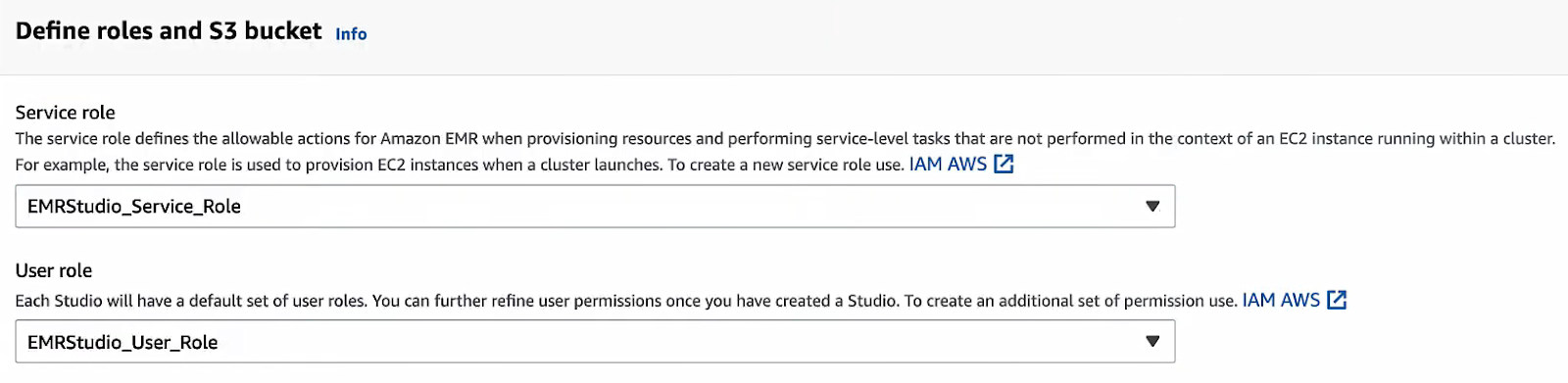Selecting Service roles - AWS EMR – AWS EMR Studio – EMR Studio – AWS EC2 – EC2 instance – AWS S3 – AWS KMS – AWS VPCs – AWS Identity and Access Management – AWS IAM – AWS VPC – AWS VPC endpoints – AWS EKS – Elastic Kubernetes Service – AWS SSO – AWS Identity Center – AWS Spot Instances – AWS Subnets – Subnet in AWS – EMR Serverless – EMR Cluster – EMR on EKS – S3 Encryption – KMS Encryption – EC2 Security Groups – EC2 Key Pair – EMR Instance Types – EMR Notebooks